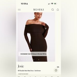 Meshki Josie off shoulder dress in Dark Brown